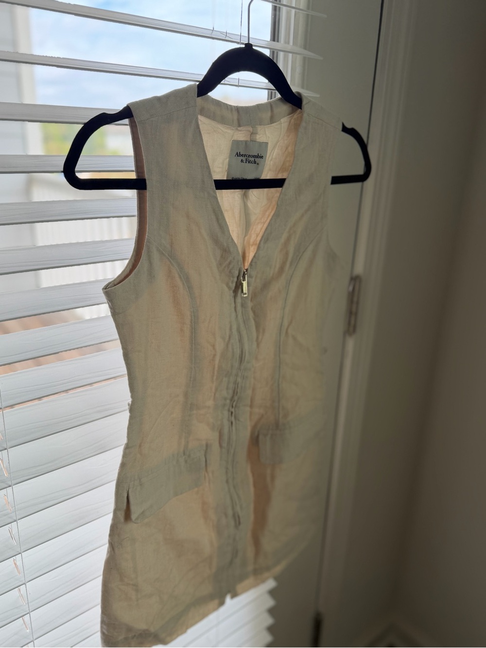 Abercrombie & Fitch Beige Sleeveless Linen-Blend Dress